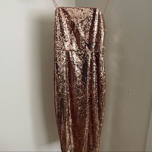 JAY GODFREY Sequin Slip Cocktail Midi Dress w/ Slit